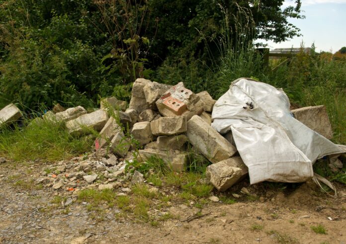 Fly-tipping in a country lane
