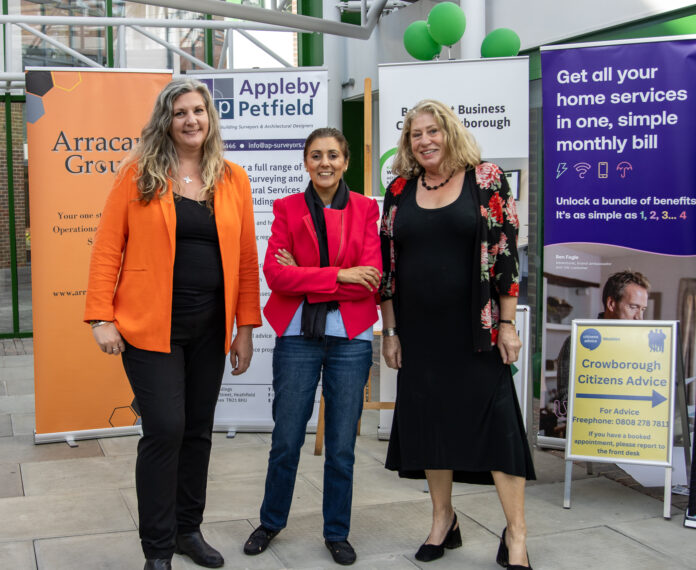 MP Nus Ghani poses with the organisers of the business fair, Zoe and Gill.