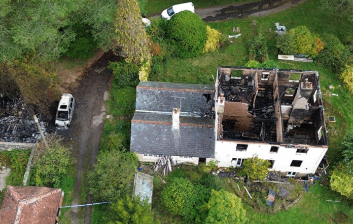 aerial view of the house in Nettlesworth Lane destroyed in the fire