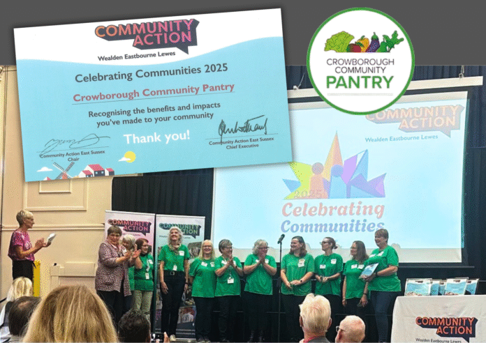 Volunteers from Crowborough Pantry receiving the community action award