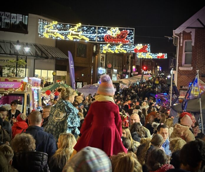 Huge crowds in Crowborough High Street for the Christmas lights switch on