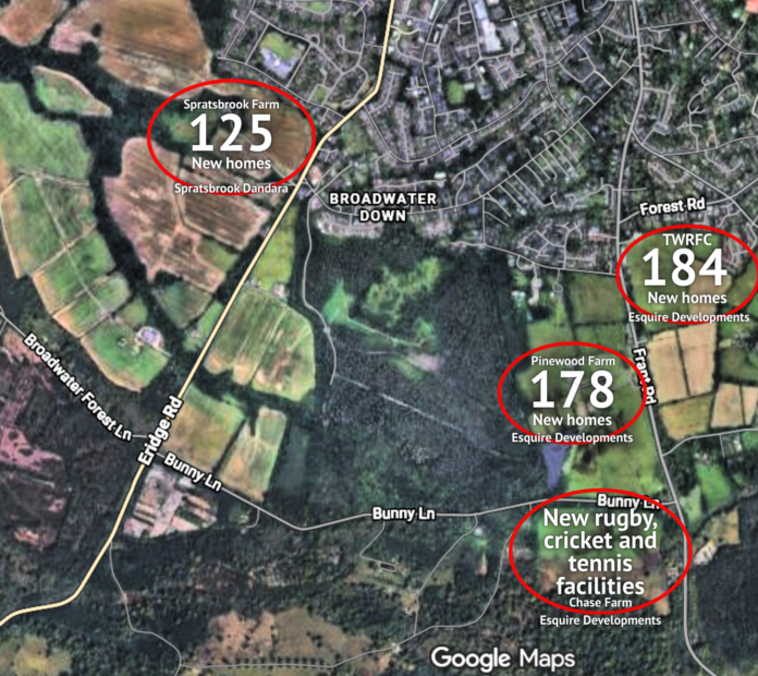 Map showing the four development sites near Eridge
