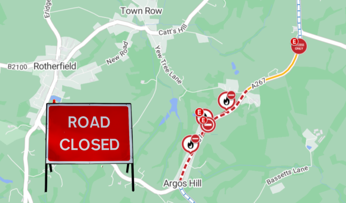 Highways map showing A267 closure