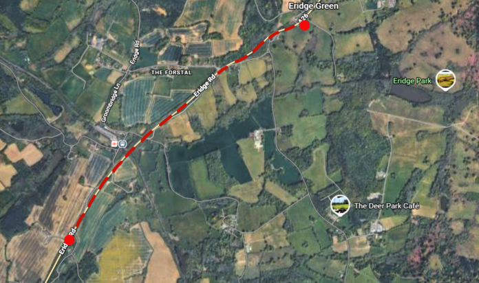Map showing where the A26 Eridge Road is to be resurfaced