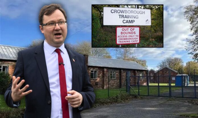 Alex Norris MP, pictured superimposed on a photo of Crowborough Army Training camp.